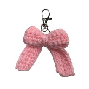 100% handmade crochet bow keychain in light pink color, in perfect condition!